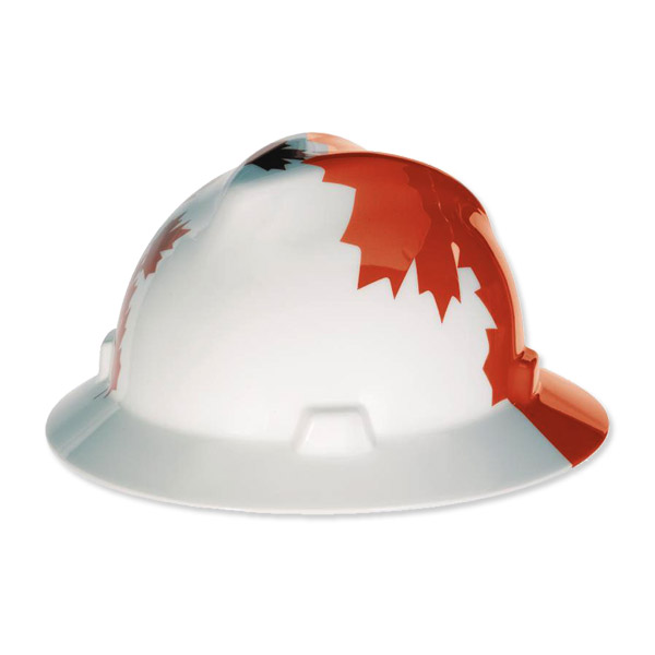 MSA VGard Full Brim Hard Hat Canadian White with Red Maple Leaf