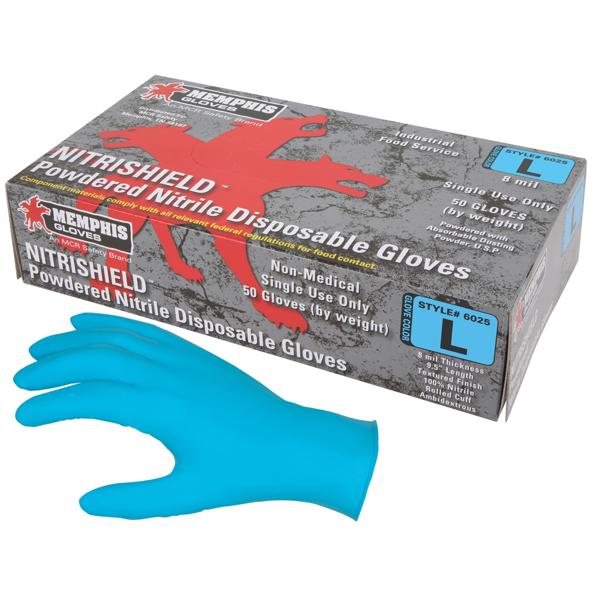 Memphis 6025 NitriShield Powdered Nitrile Disposable Gloves - 8 mil ...