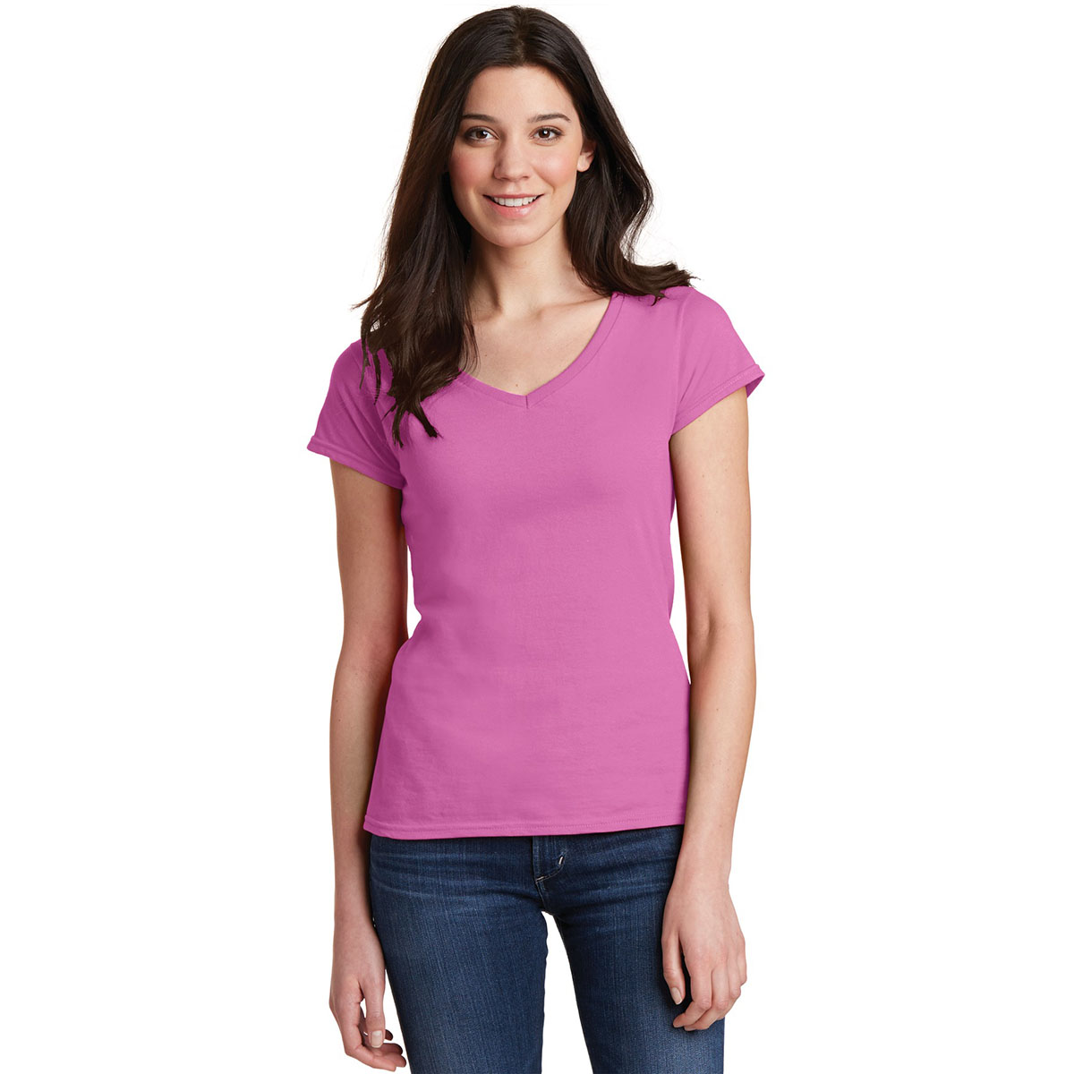 Gildan 64V00L Softstyle Junior Fit V-Neck T-Shirt - Azalea | FullSource.com