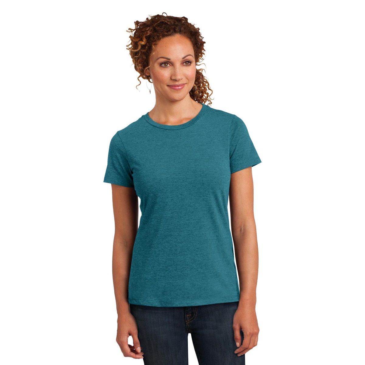District Made DM108L Ladies Perfect Blend Crew Tee - Heathered Teal ...