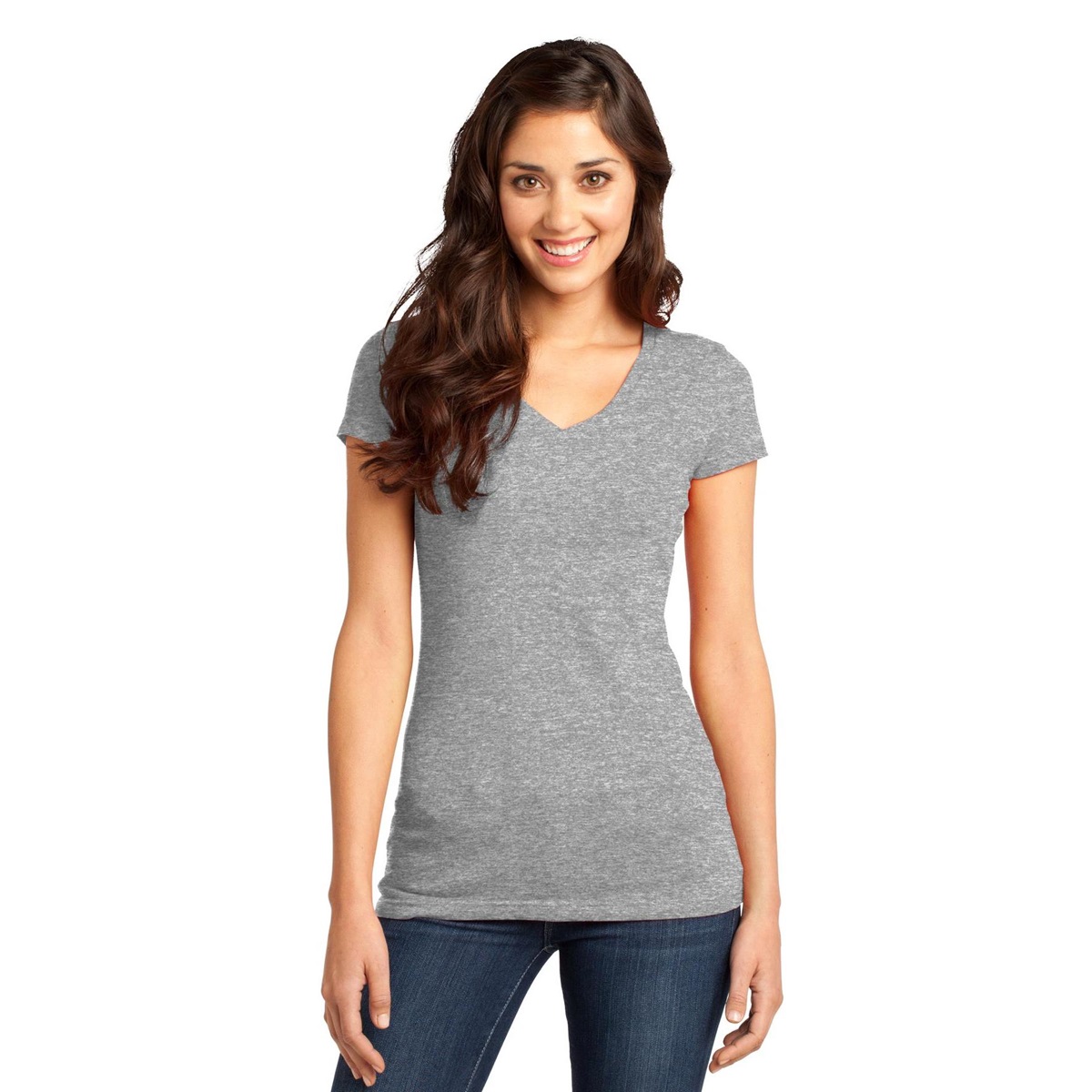 District DT6501 Juniors Very Important Tee V-Neck - Light Heather Grey ...