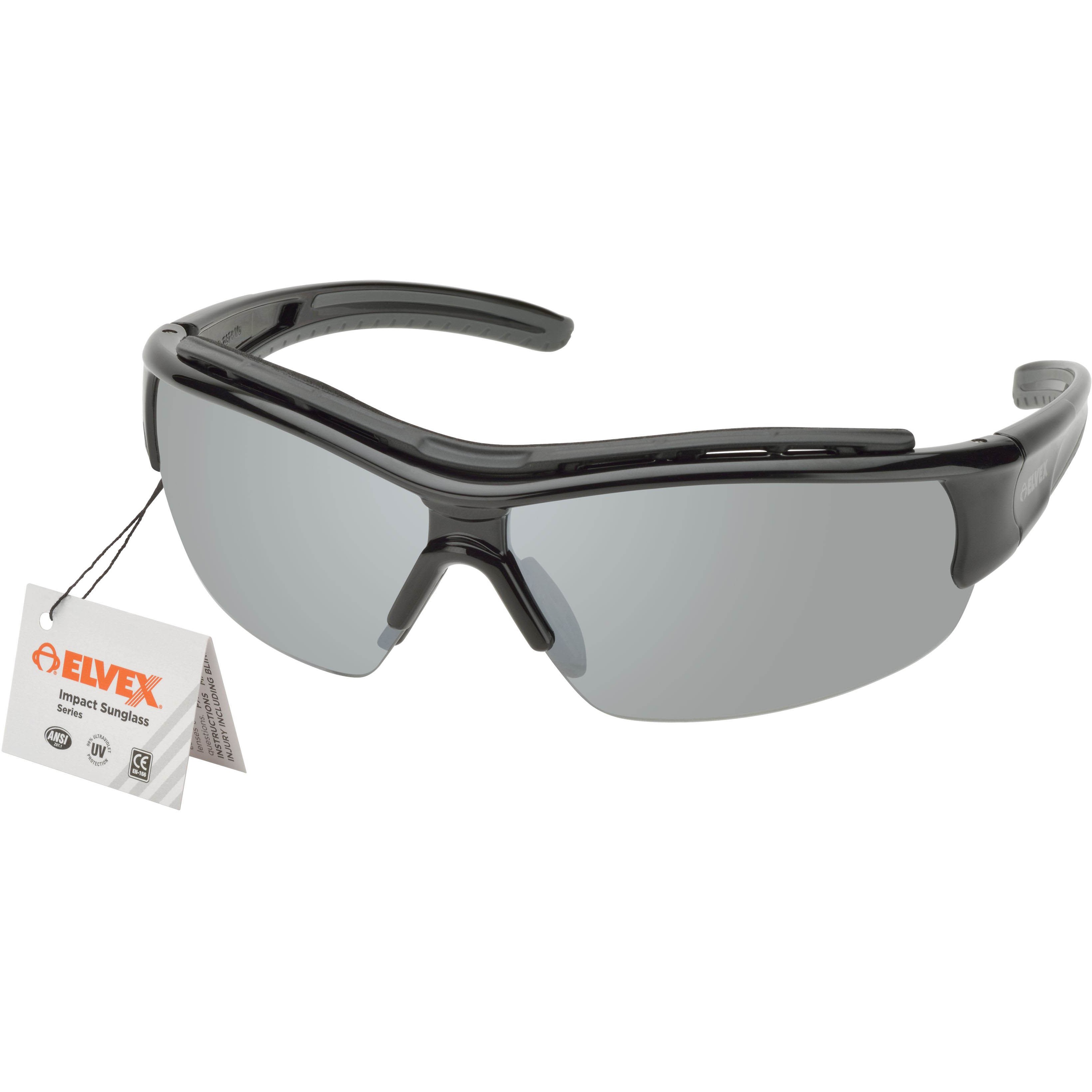 Elvex RSG300 Safety Glasses Glossy Black Frame Sky Silver Mirror