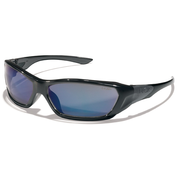 Crews ForceFlex Safety Glasses Black Frame Blue Mirror Lens