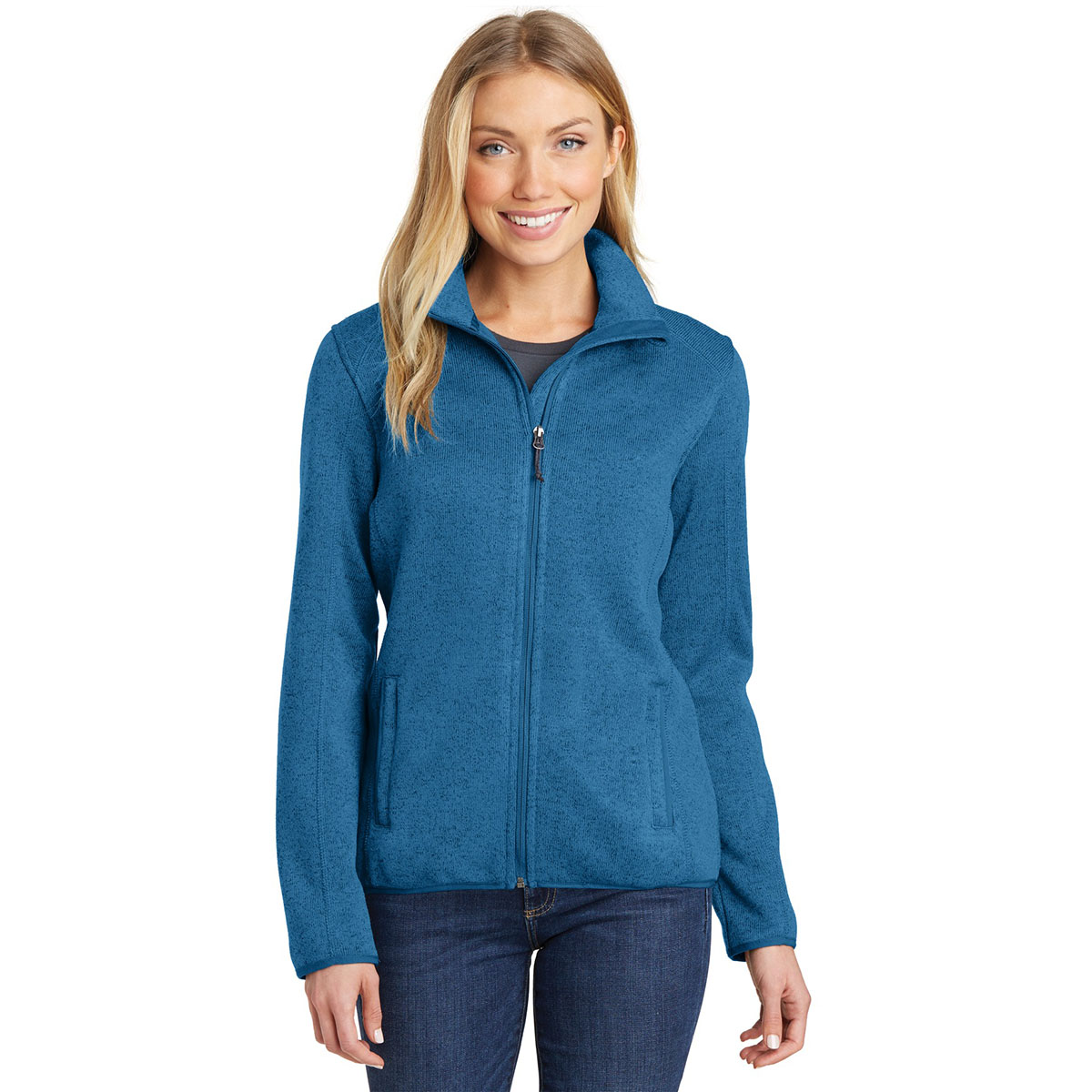 Port Authority L232 Ladies Sweater Fleece Jacket - Medium Blue Heather ...