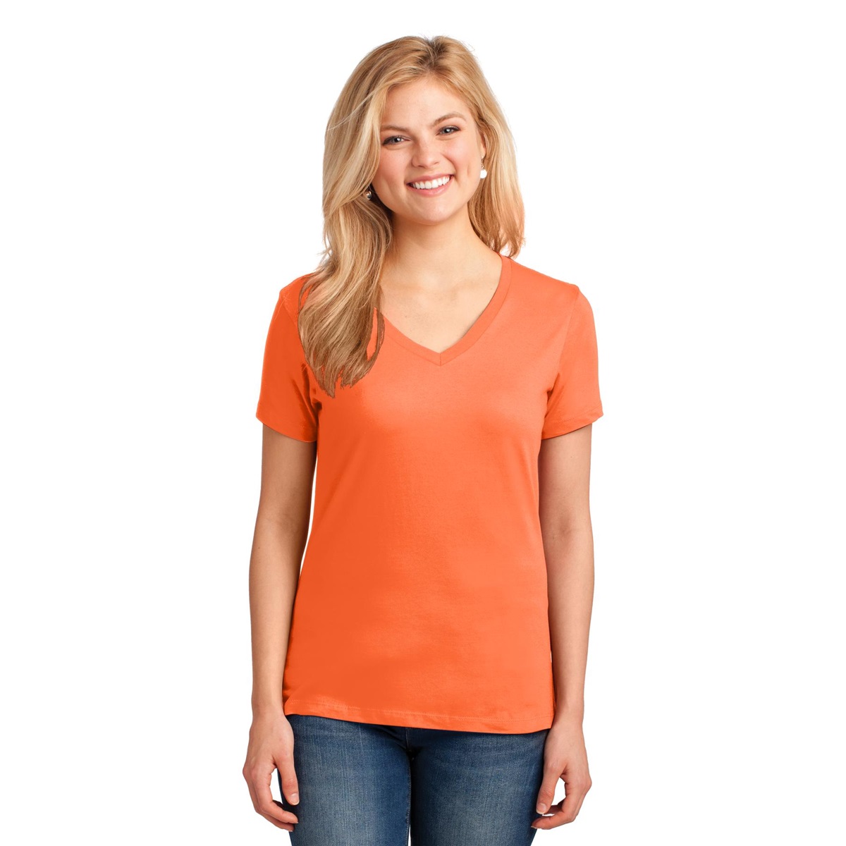 Port & Company LPC54V Ladies 5.4-oz Cotton V-Neck T-Shirt - Neon Orange ...