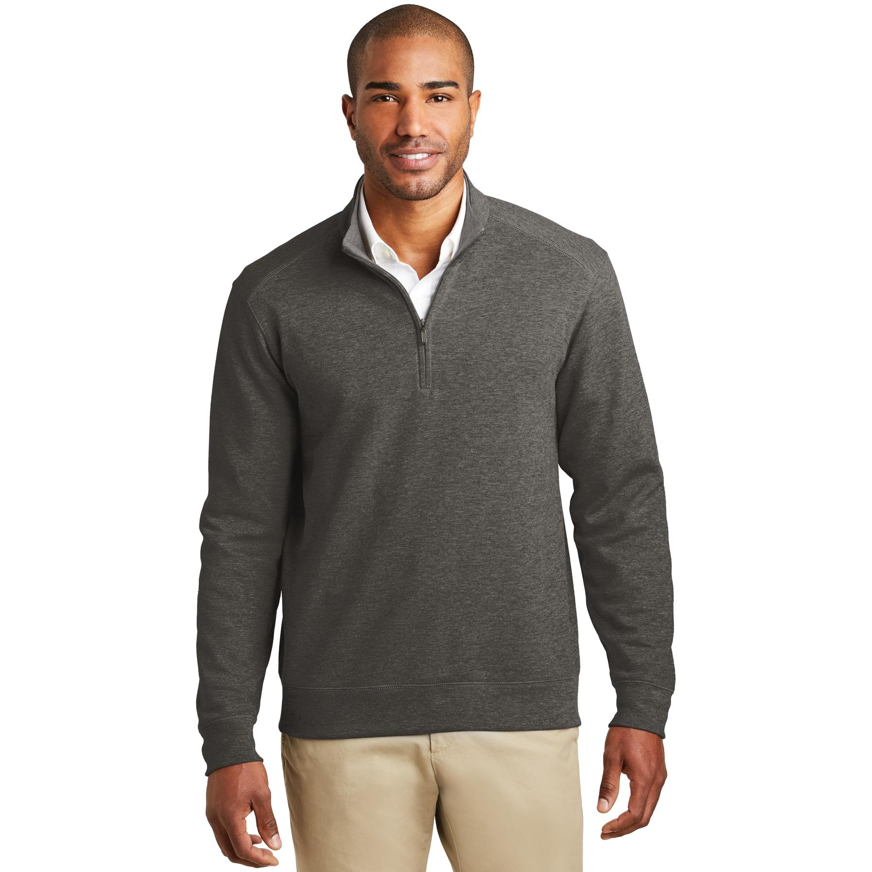 Port Authority K807 Interlock 1/4-Zip - Charcoal Heather/Medium Grey ...