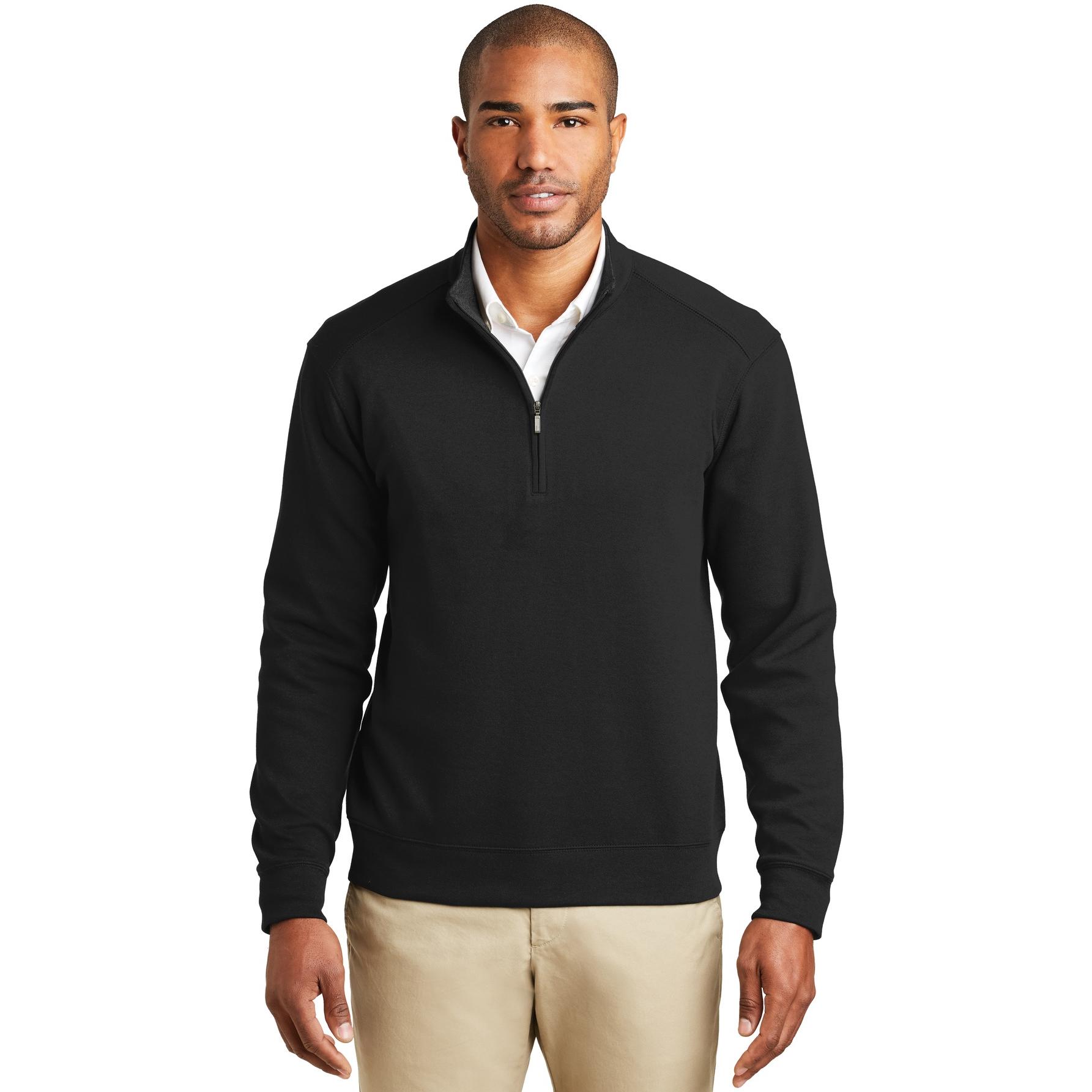 Port Authority K807 Interlock 1/4-Zip - Deep Black/Charcoal Heather ...