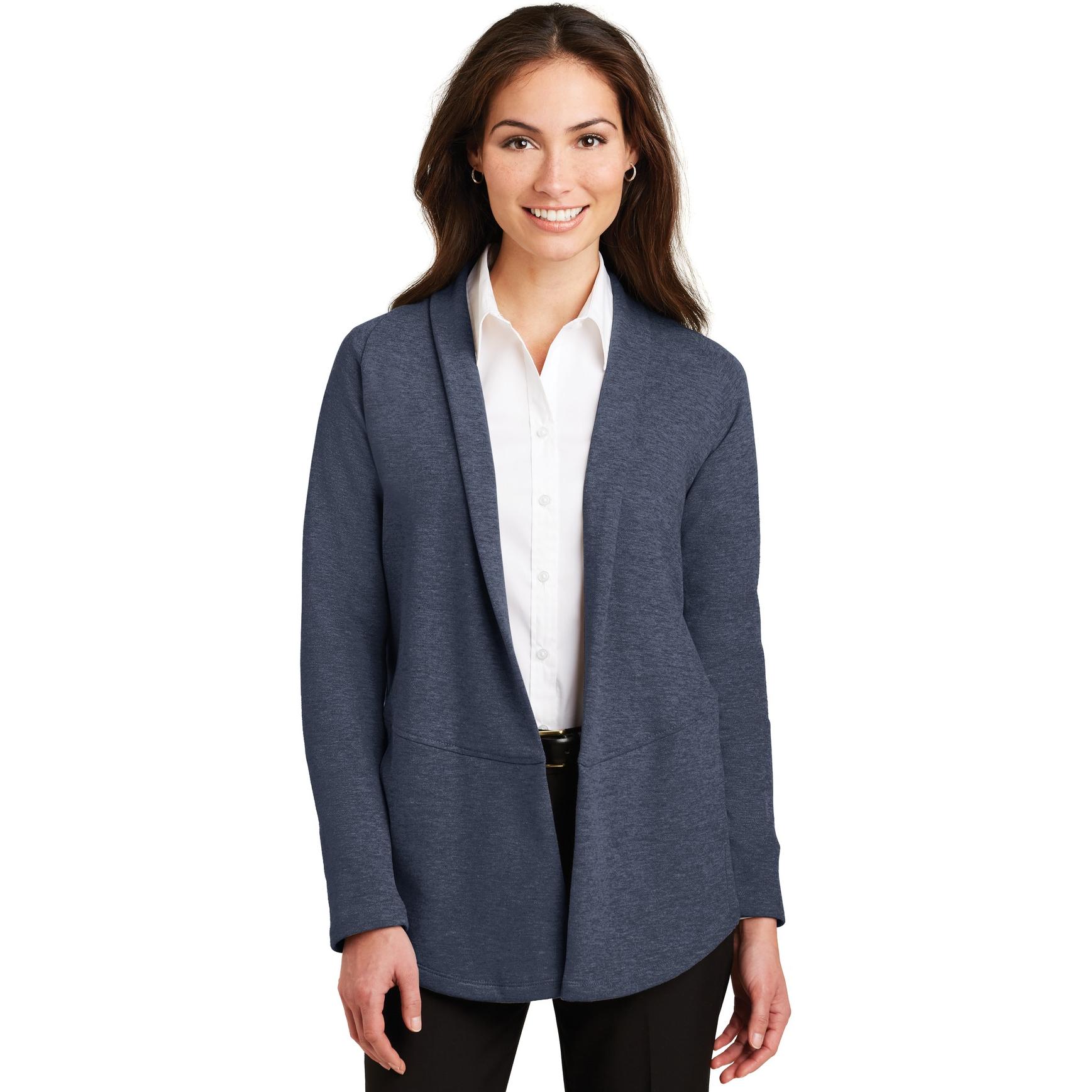 Port Authority L807 Ladies Interlock Cardigan Estate Blue Heather