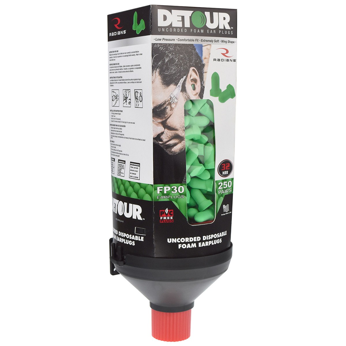 Radians PDFP30250 Disposable Foam Ear Plug Dispenser Includes 250