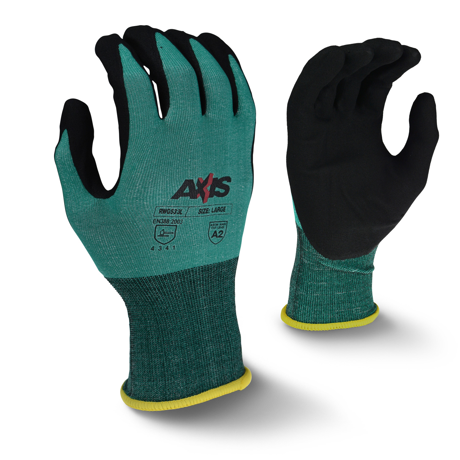 Radians Rwg533 Axis Cut Level 3 Work Gloves Sandy Foam Nitrile