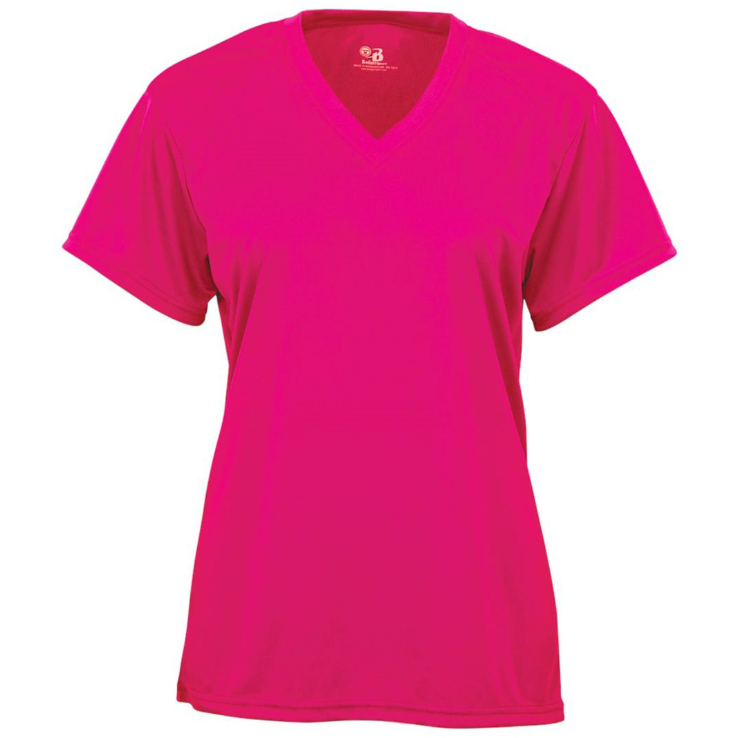 Badger Sport 2162 B-Core Girl's V-Neck T-Shirt - Hot Pink | FullSource.com