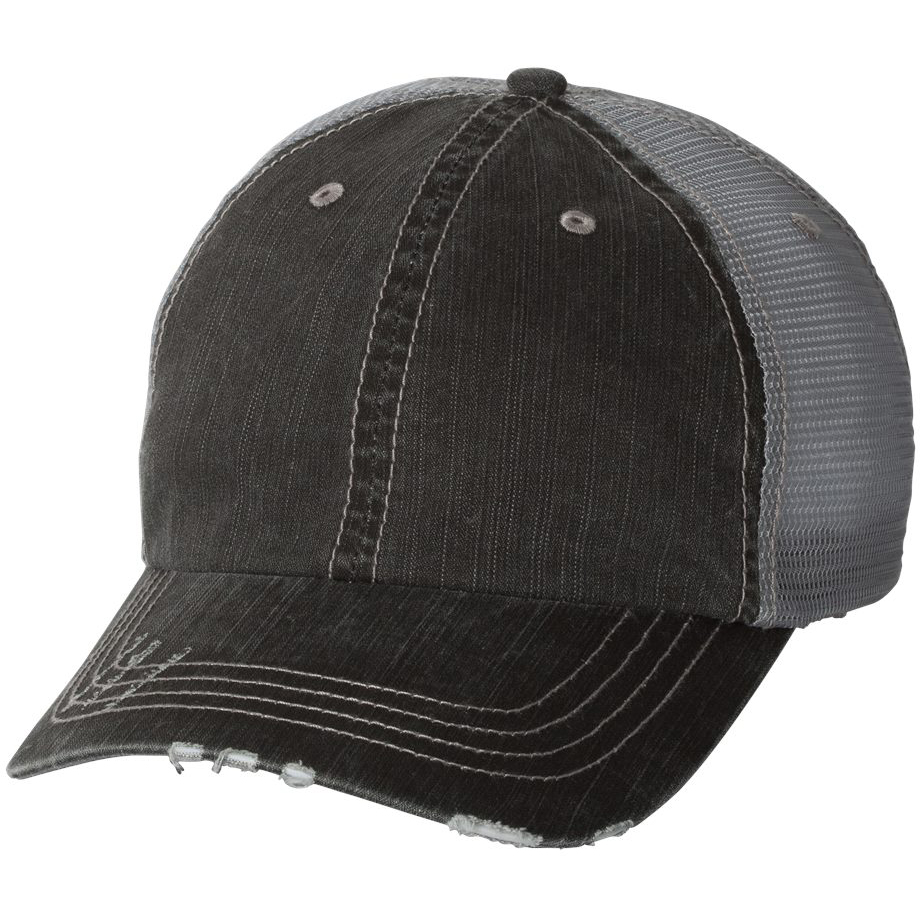 Mega Cap 6990 Herringbone Unstructured Trucker Cap - Black/Grey