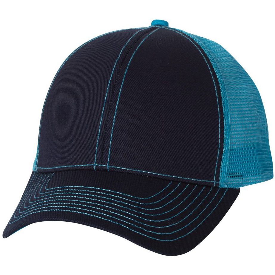 Mega Cap 7641 Heavy Cotton Twill Front Trucker Cap - Navy/Turquoise ...