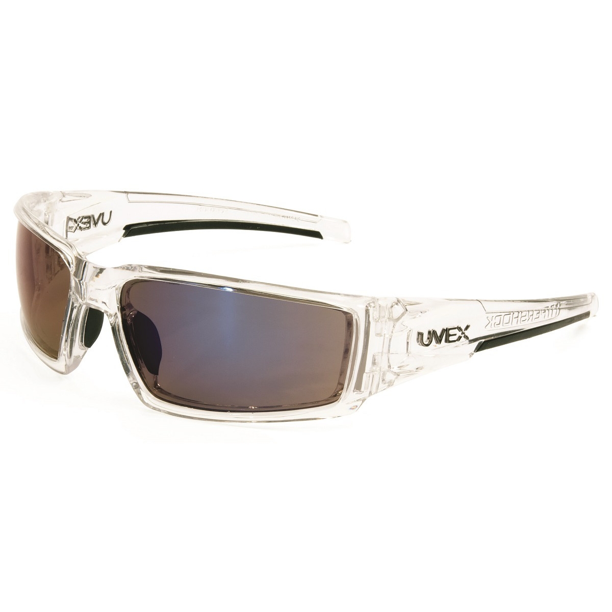 Uvex S2975 Hypershock Safety Glasses Clear Ice Frame Blue Mirror