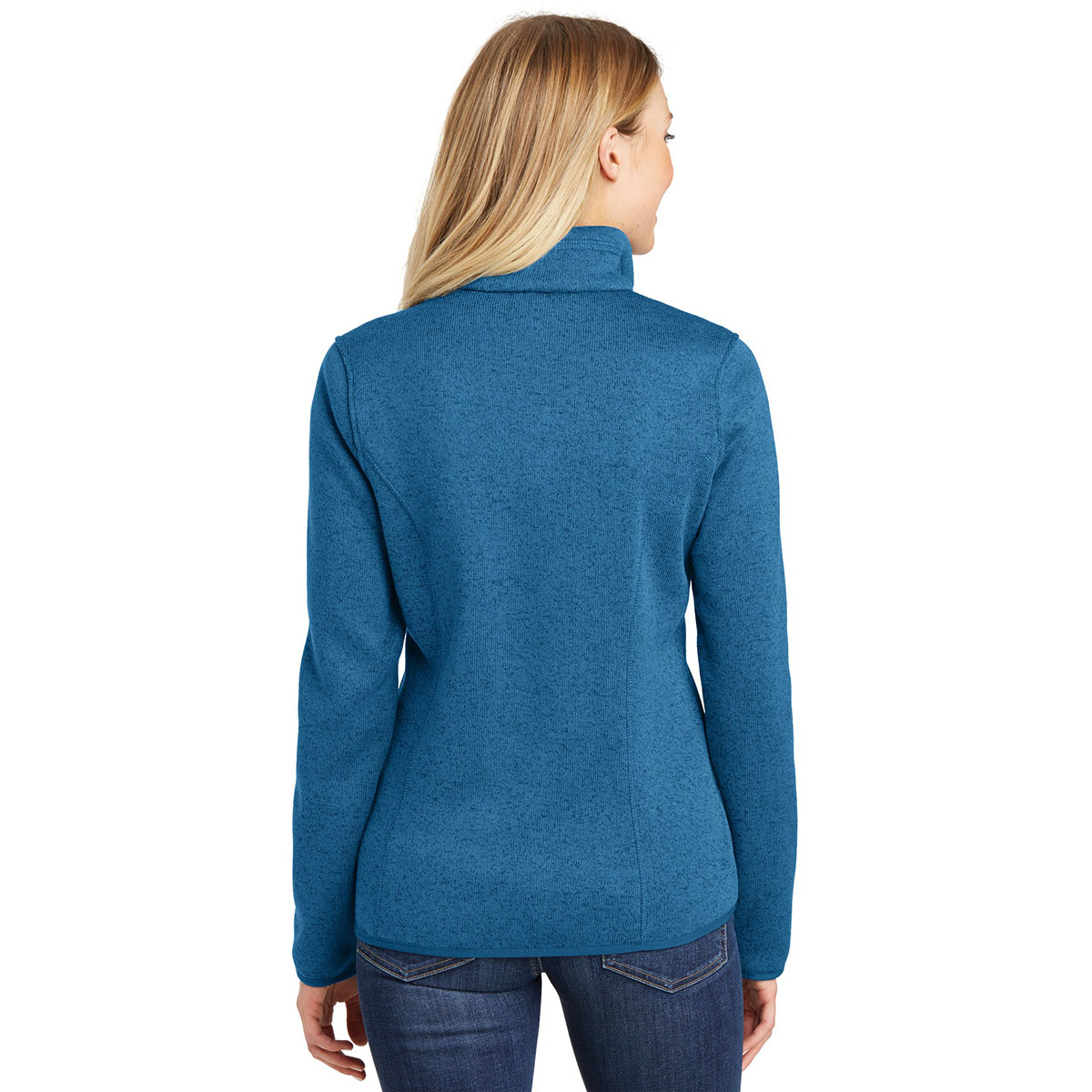 Port Authority L232 Ladies Sweater Fleece Jacket - Medium Blue Heather ...