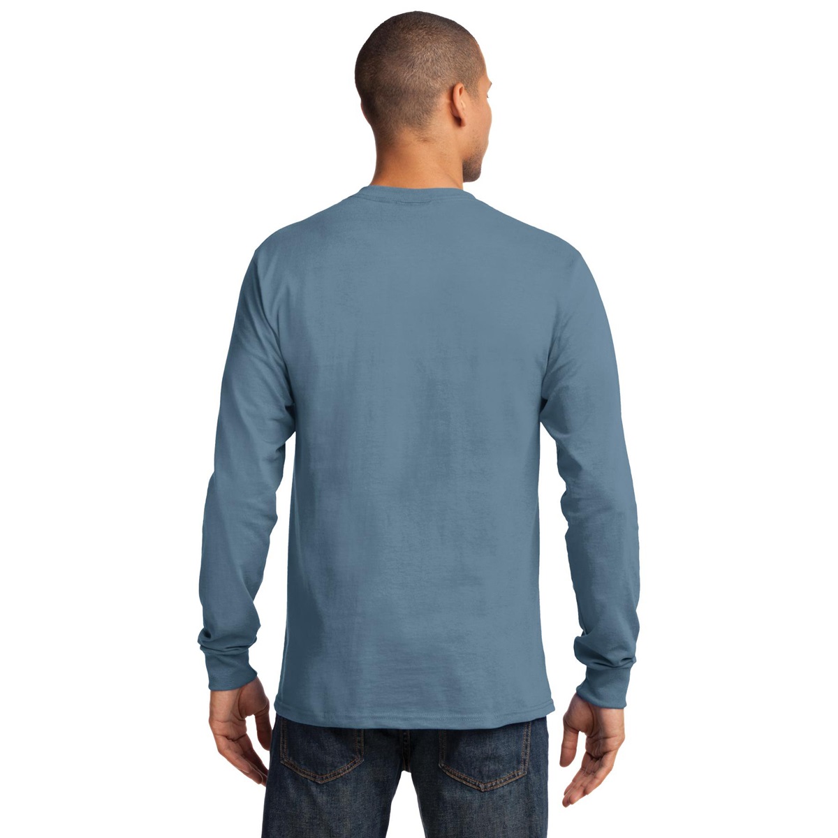 Port & Company PC61LS Long Sleeve Essential T-Shirt - Stonewashed Blue ...