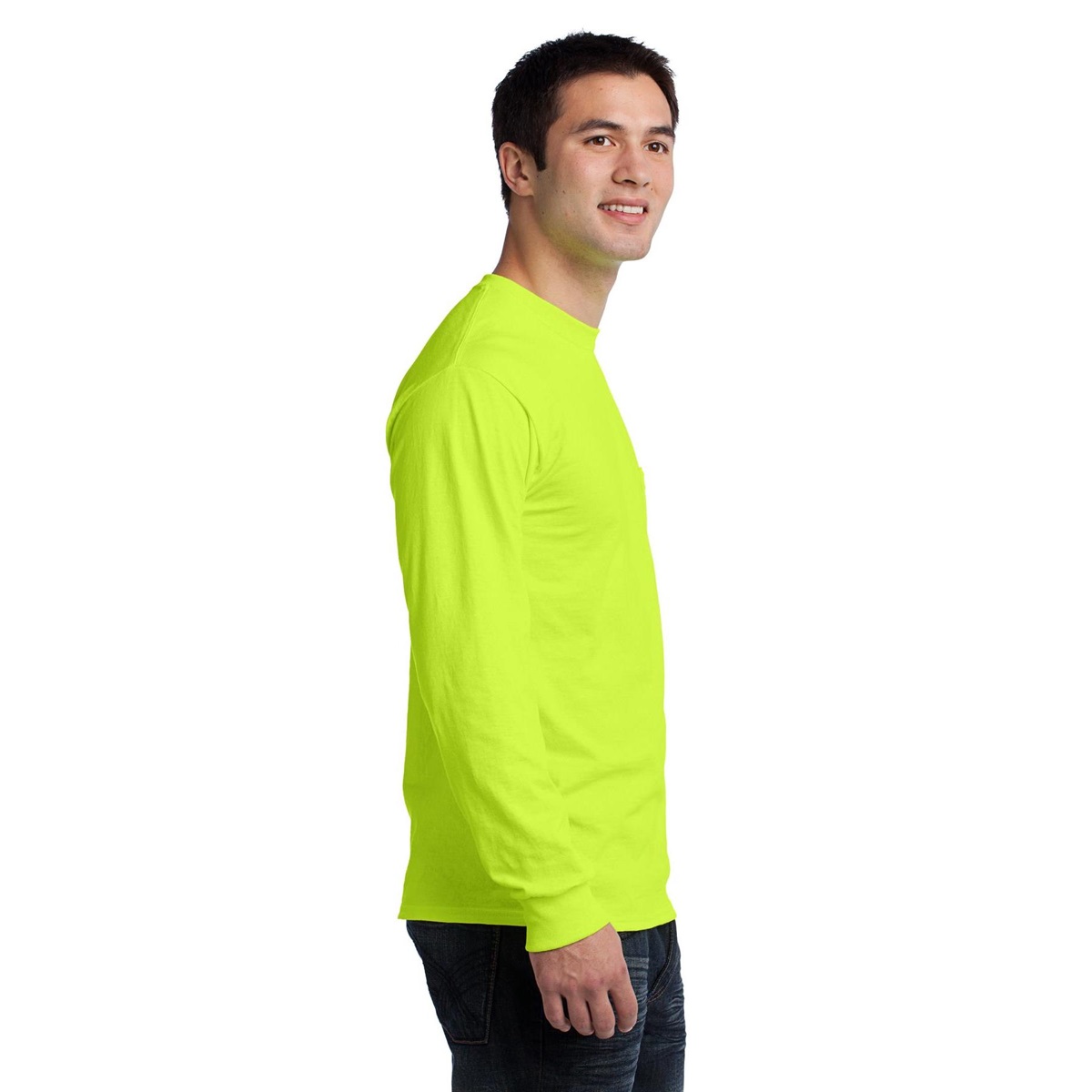 Gildan 2410 Ultra Cotton Long Sleeve T Shirt With Pocket Safety Green