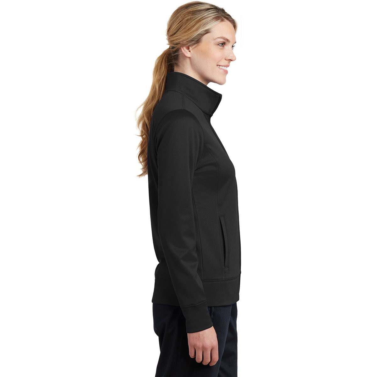 Sport-Tek LST241 Ladies Sport-Wick Fleece Full-Zip Jacket - Black ...