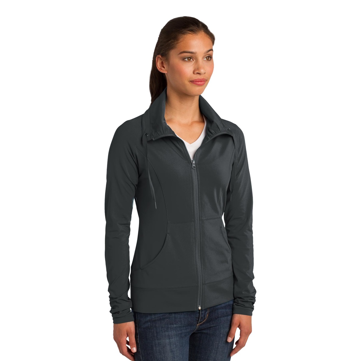 Sport-Tek LST852 Ladies Sport-Wick Stretch Full-Zip Jacket - Charcoal ...