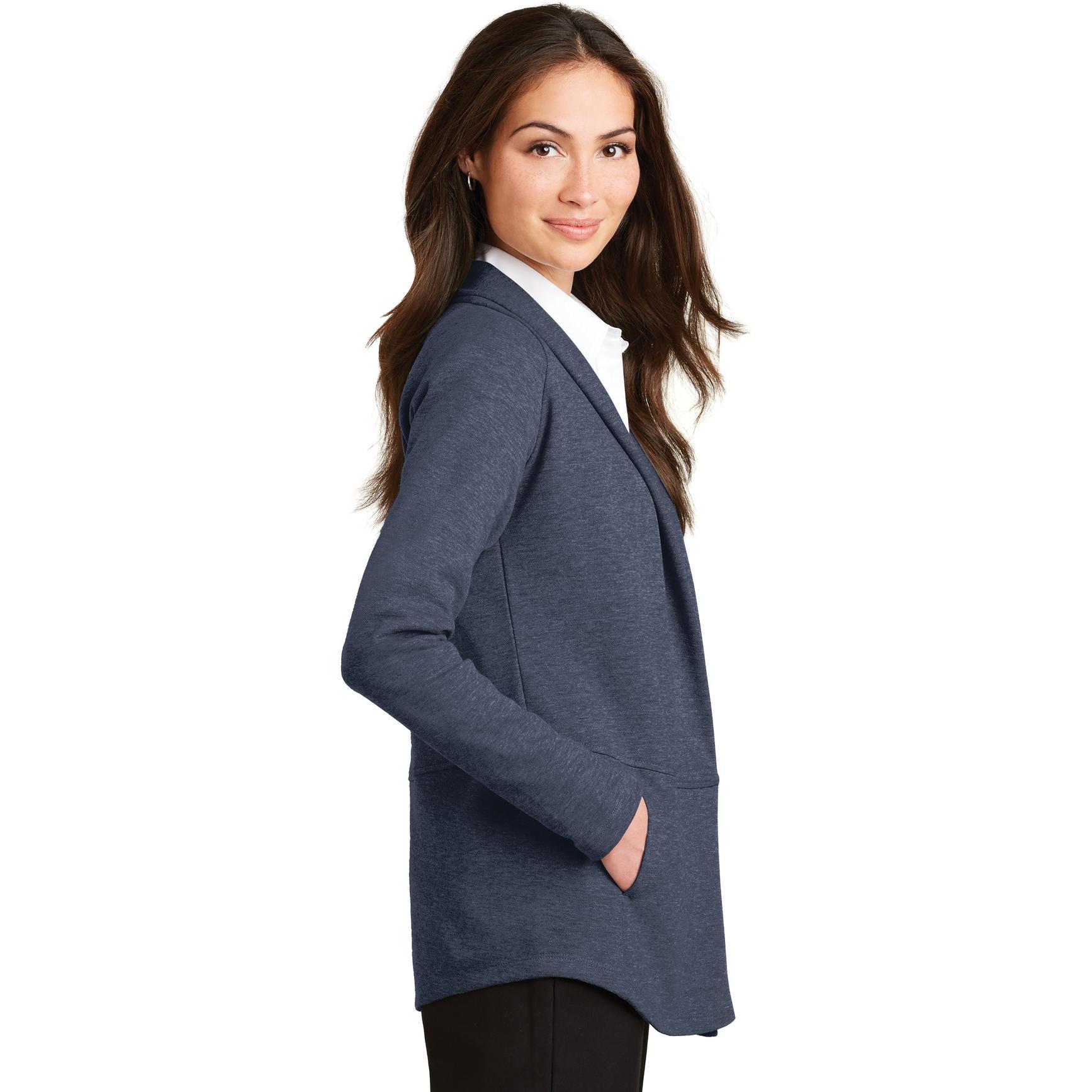 Port Authority L807 Ladies Interlock Cardigan - Estate Blue Heather ...