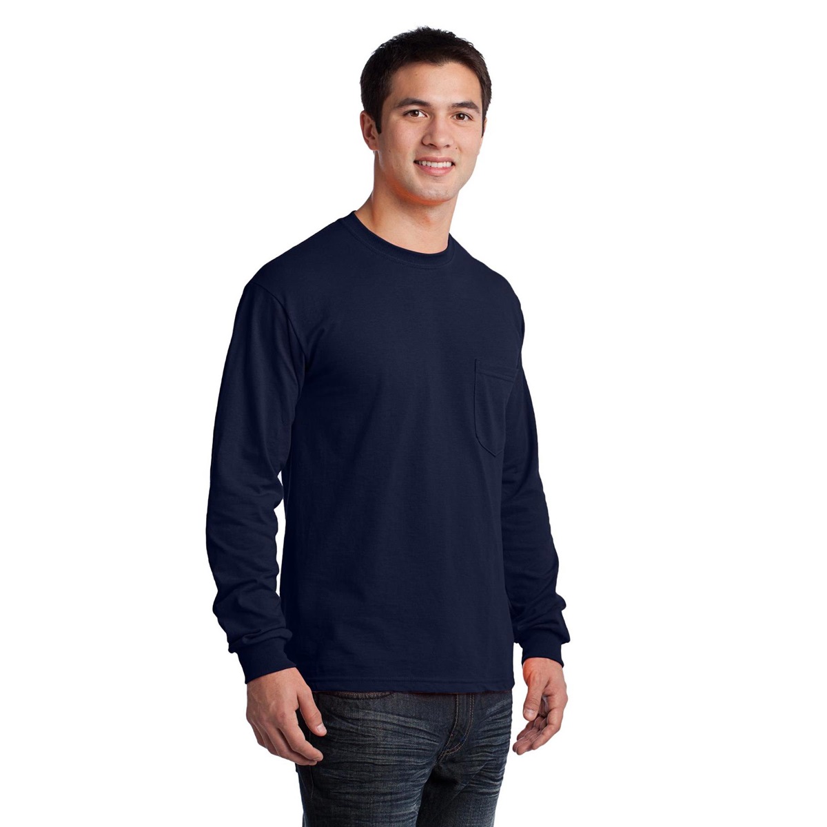 Gildan 2410 Ultra Cotton Long Sleeve T-Shirt with Pocket - Navy ...