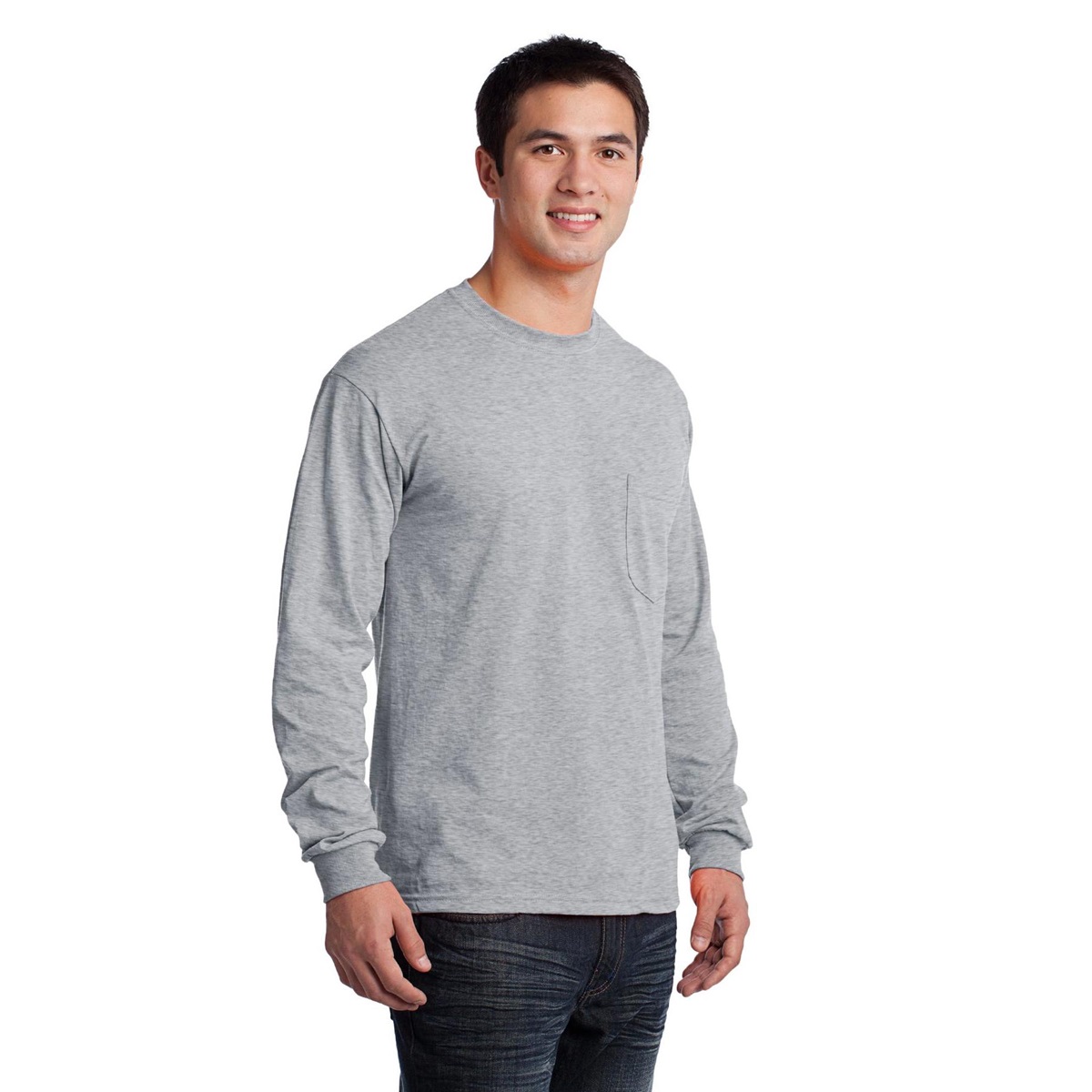 Gildan 2410 Ultra Cotton Long Sleeve T Shirt With Pocket Sport Grey
