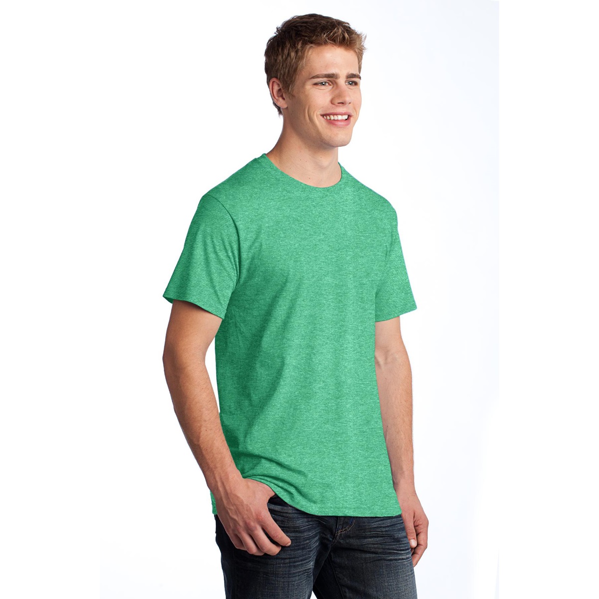 heather green shirt