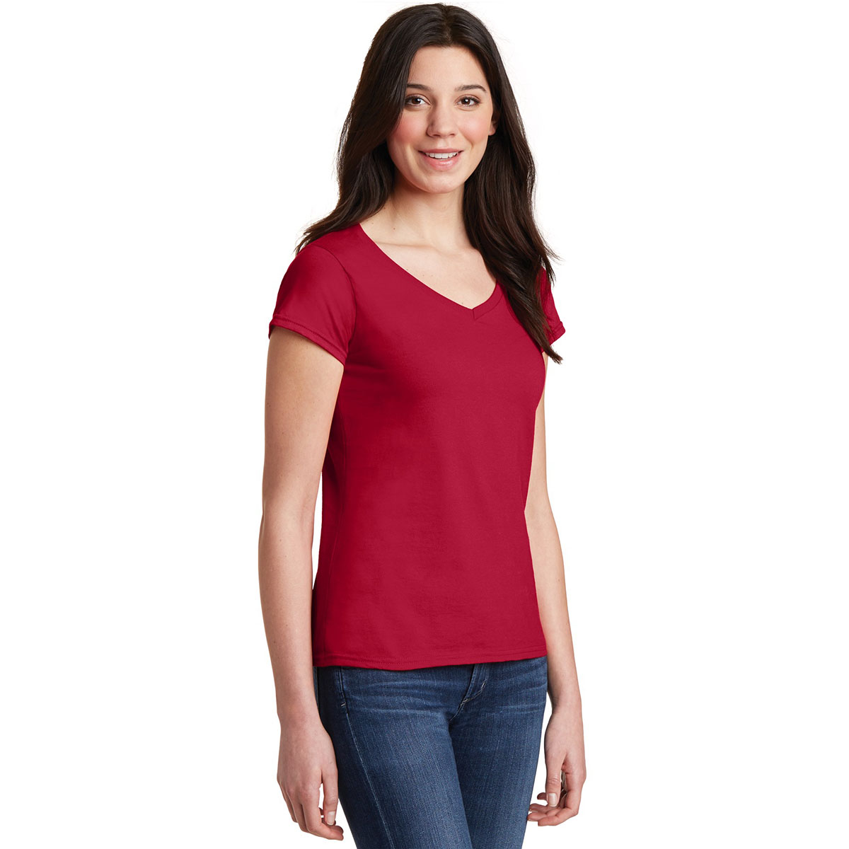 Gildan 64V00L Softstyle Junior Fit V-Neck T-Shirt - Cherry Red ...