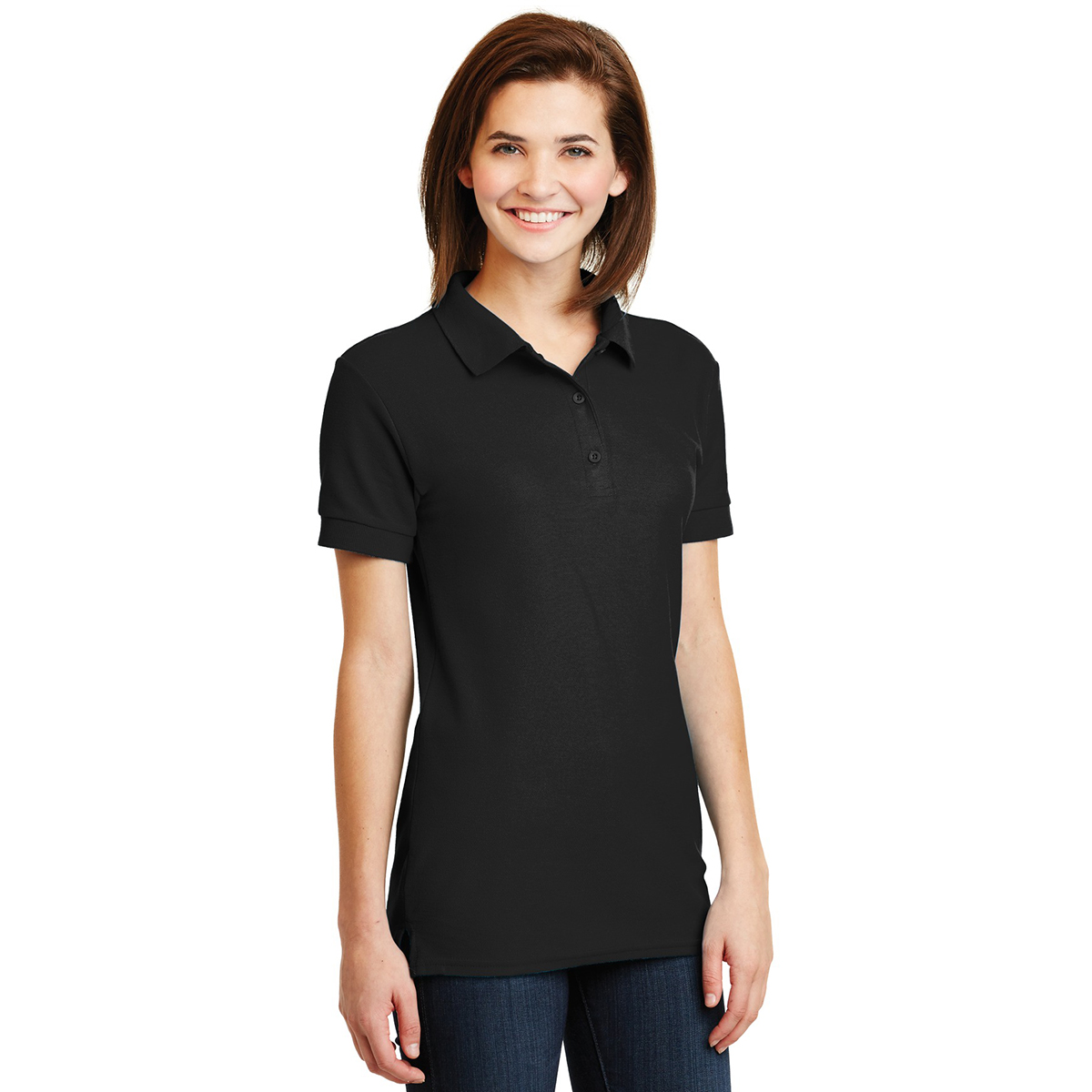 Gildan 82800L Ladies Double Pique Cotton Sport Shirt - Black ...