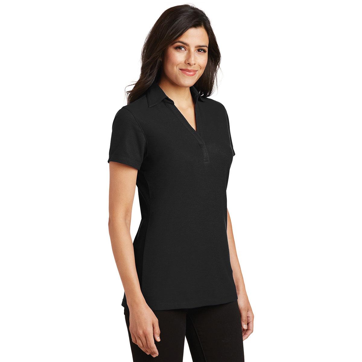 Port Authority L5001 Ladies Silk Touch Y-Neck Polo - Black | FullSource.com