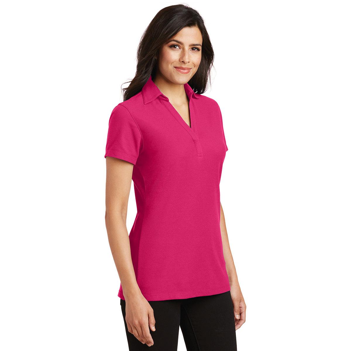 Port Authority L5001 Ladies Silk Touch Y-Neck Polo - Pink Raspberry | FullSource.com