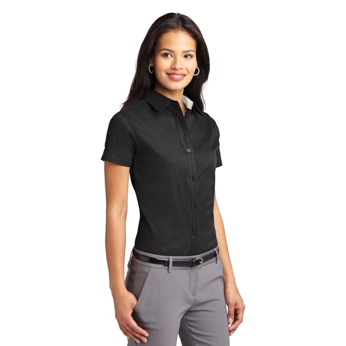 Port Authority L508 Ladies Short Sleeve Easy Care Shirt - Black/Light ...