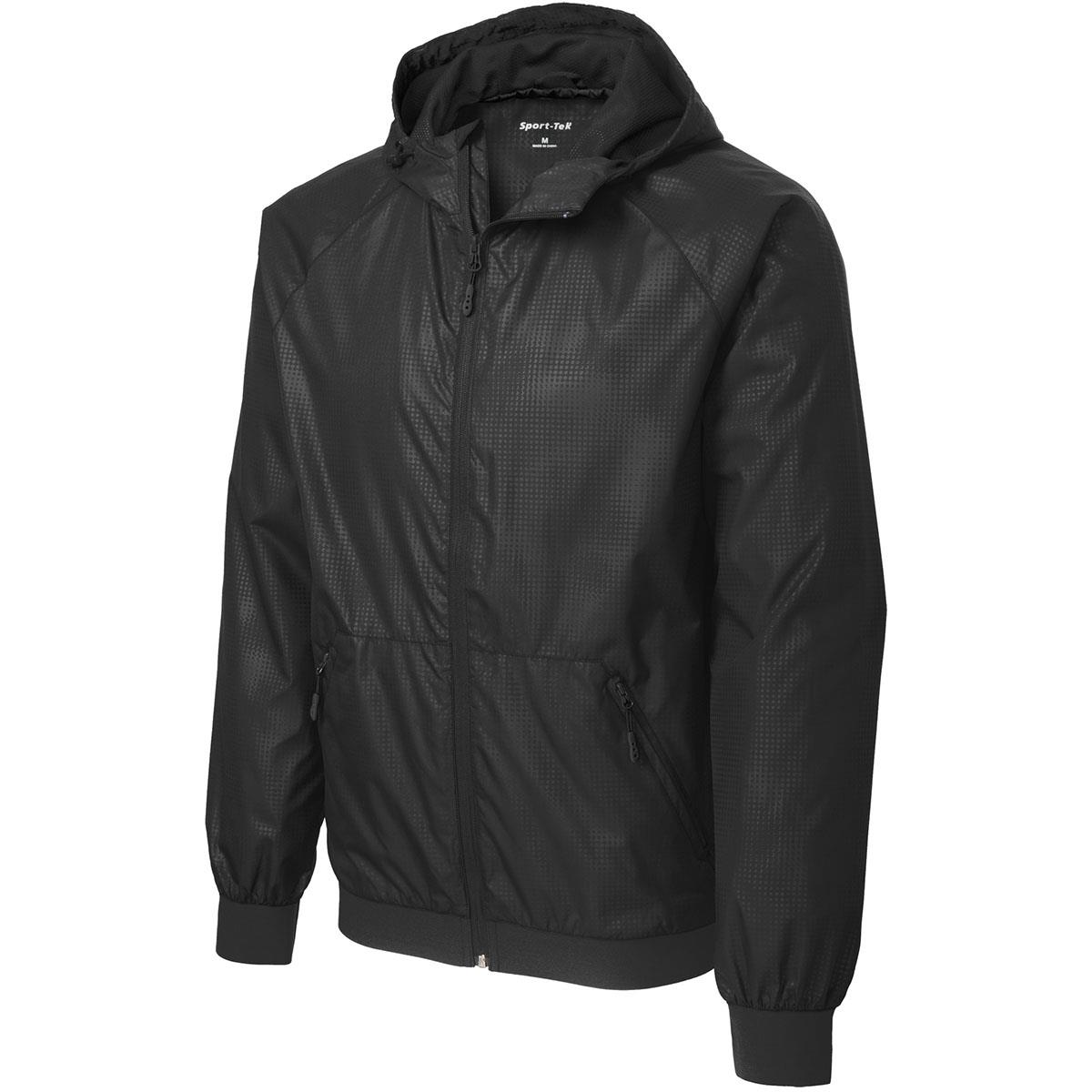SportTek JST53 Embossed Hooded Wind Jacket Black/Black