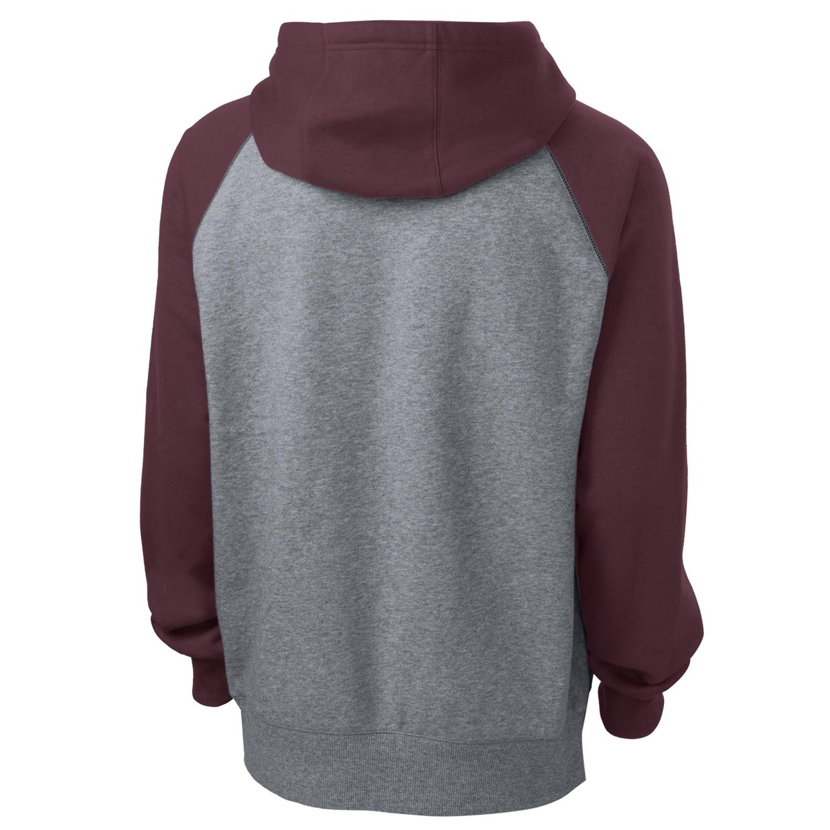 SportTek ST267 Raglan Colorblock Pullover Hooded Sweatshirt Maroon